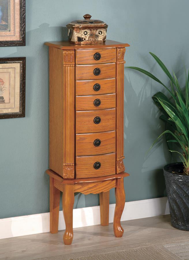 Country Warm Oak Jewelry Armoire, Solid Wood Jewelry Armoires