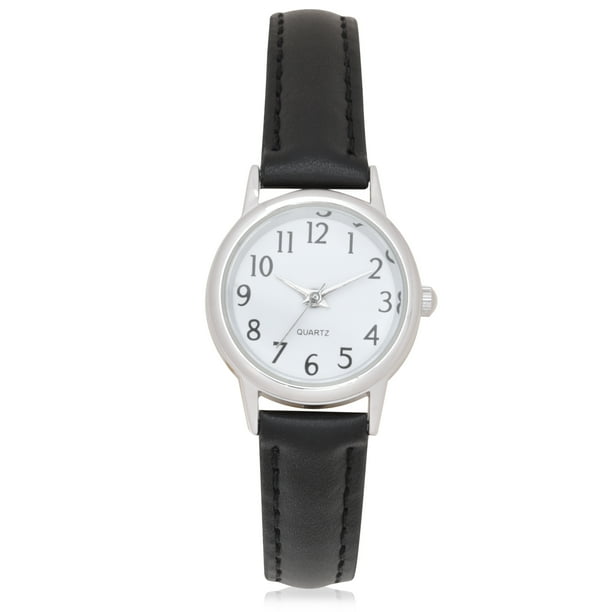 Time And Tru Adult Female Analog Watch with Black Strap and Round White