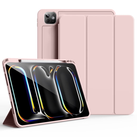 iPad Pro 11 Case 2024 (M4 5. Generation) with Pen Holder, Flexible TPU Back Cover Case Supports Apple Pencil Pro/USB-C, Auto Sleep/Wake, Pink