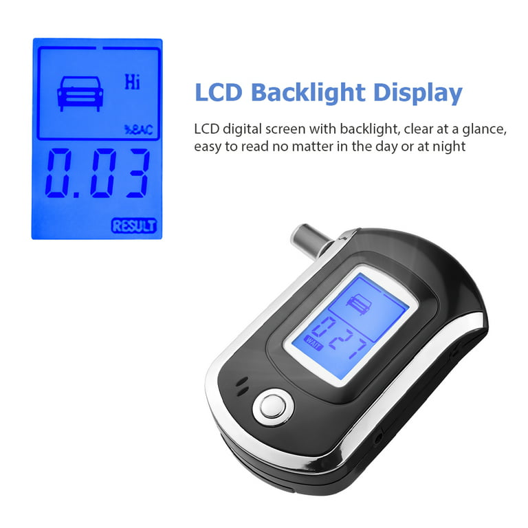 Portable Breathalyzer with 6 Mouthpieces Breath Tester LCD Backlight Digital Accurate Bac Analyzer with Audio Visual for Use, Size: 105, Black