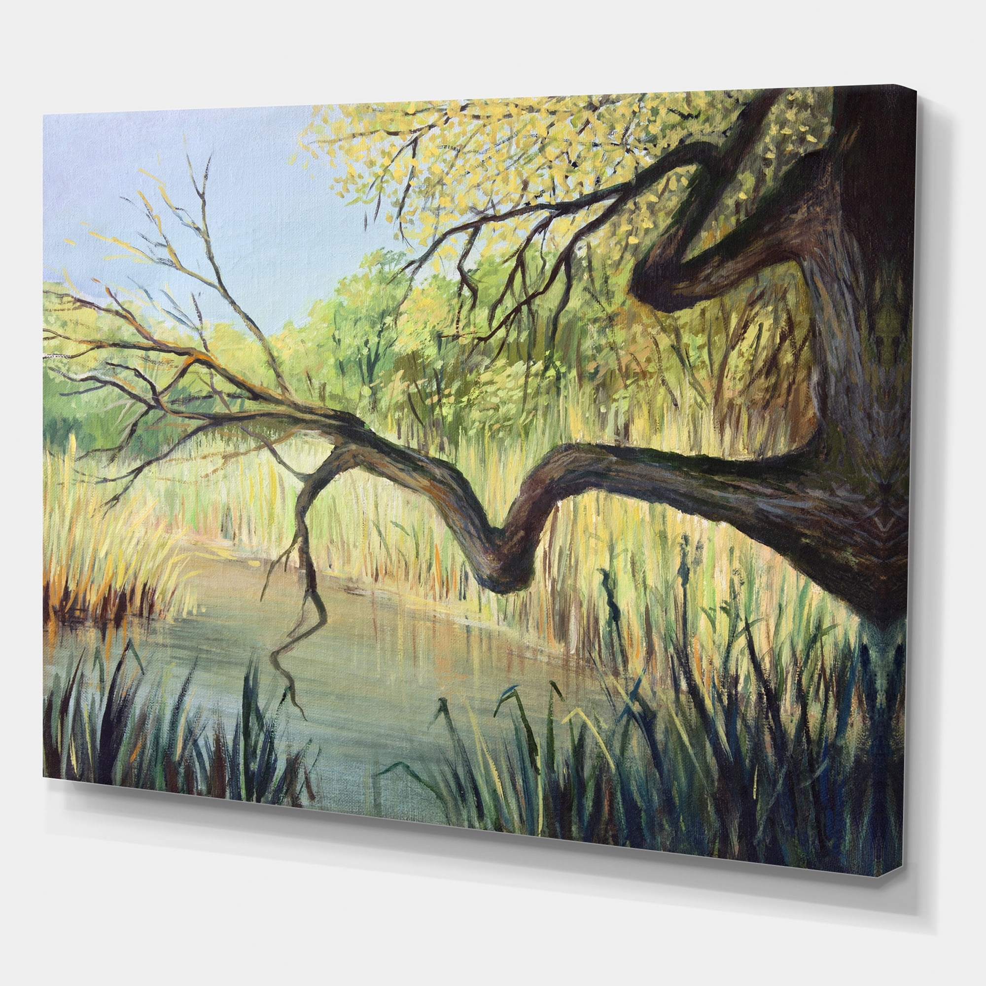 The Lake of Silence From The Tree 40 in x 30 in Painting Canvas Art Print, by Designart