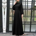 thumbnail image 3 of Women High Neck Abaya Muslim Dress Solid Color Prayer Clothes Long Sleeve Islamic Robe Full Length Dresses, 3 of 6