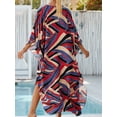 thumbnail image 2 of Cuteduck Women's Dress Summer Long Sleeve V-Neck Loose Flowing Print Bohemian Maxi Dress Free Size, 2 of 9