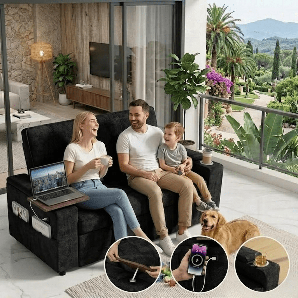 Howcool 65" Sleeper Sofa Bed, 3-in-1 Convertible Pull Out Couch Bed with Tray Table & Cup Holders, Chenille Loveseat Sofa with Adjustable Backrest for Living Room, Apartment(Black)
