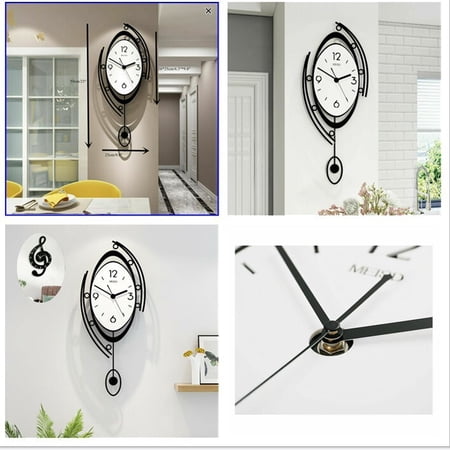Oval Wall Clock 9.8x23 Inch Modern Silent Quartz Clock with AA Battery White & Black Design for Living Room, Bedroom