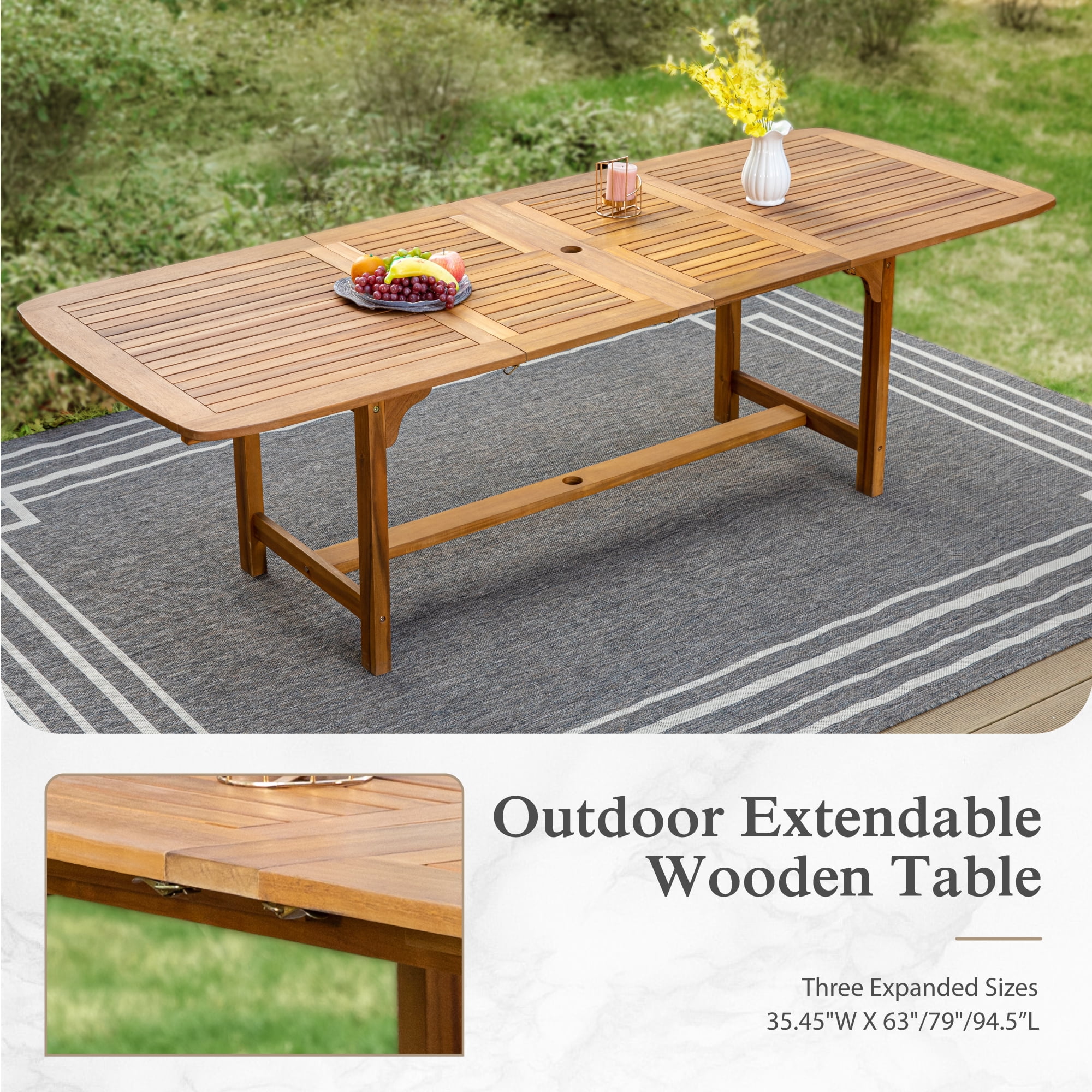 Sophia & William 7 Pieces Patio Dining Set Acacia Wood Outdoor Furniture Set Expandable Table and Natural Wood Chairs with Cushions for Lawn, Garden, Backyard