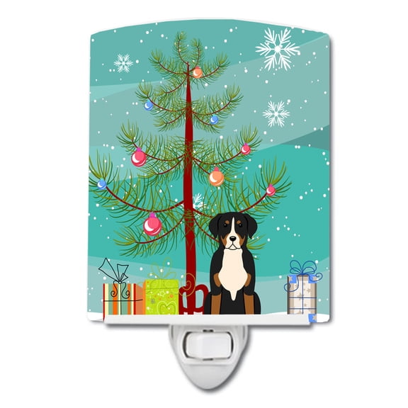 Caroline's Treasures BB4162CNL Merry Christmas Tree Greater Swiss Mountain Dog Ceramic Night Light, 6x4x3", multicolor