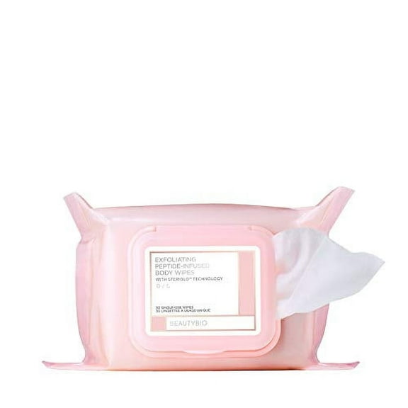 BeautyBio Exfoliating Body Wipes. Peptide-Infused With Steriglo Technology. Pack of 30