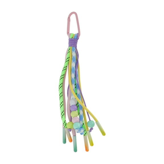 Unique Bargains 1 Pc Stylish Beaded Knotted Lanyard Handbag Charm Decorative Keychain Pink Colorful