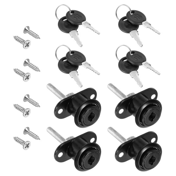 Uxcell 19mm Drawer Locks, 4 Pack Zinc Alloy Nickel Plated Keyed Different Desk Drawer Lock, Black