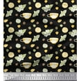 thumbnail image 1 of Soimoi Black Cotton Voile Fabric Floral,Tea Cup & Lemon Slice Vegetable Printed Fabric 1 Yard 56 Inch Wide, 1 of 1