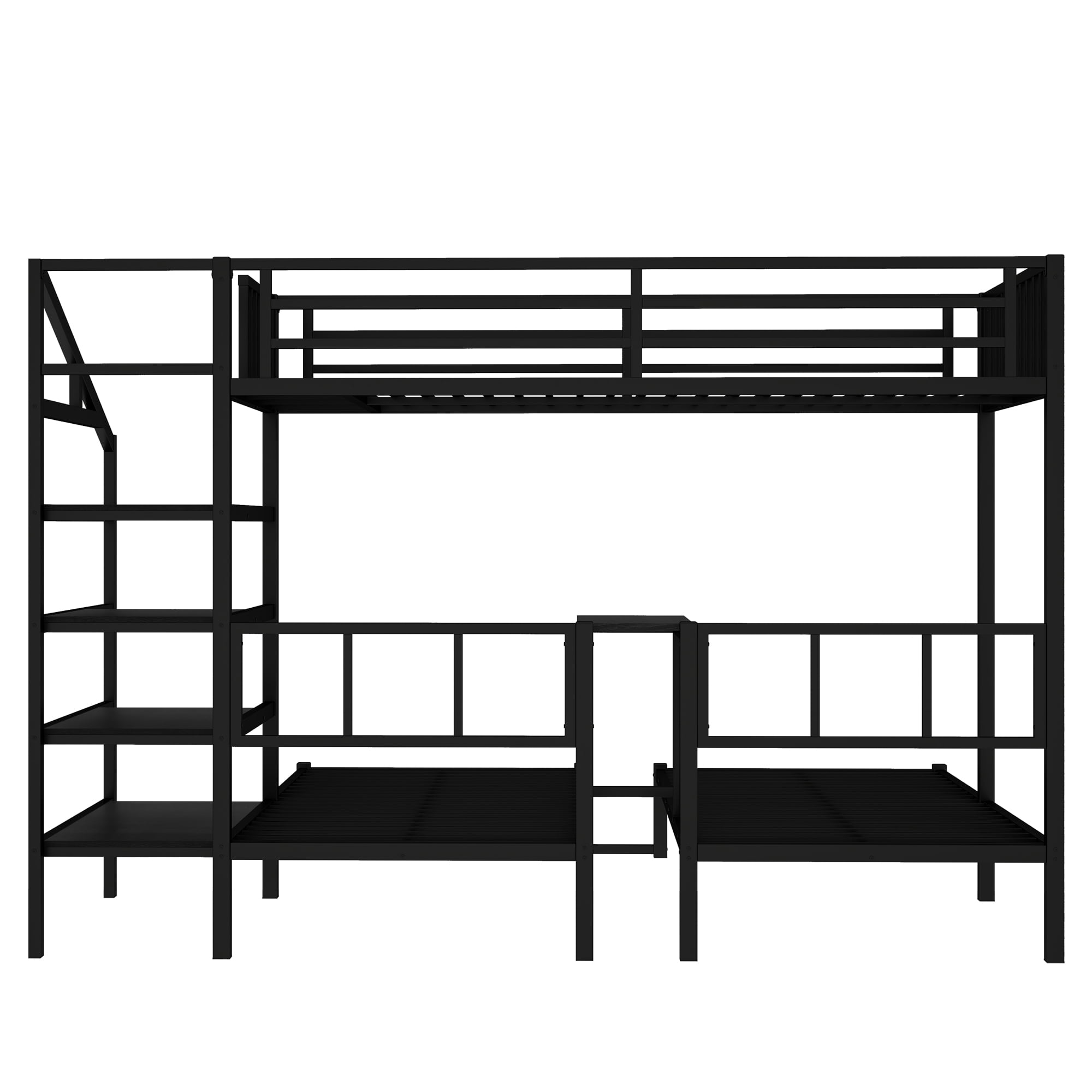 Twin over Twin & Twin Bunk Beds for 3,Twin XL over Twin & Twin Bunk Bed with Desk & Shelves, Metal Triple Bunk Bed for Living Room,Black