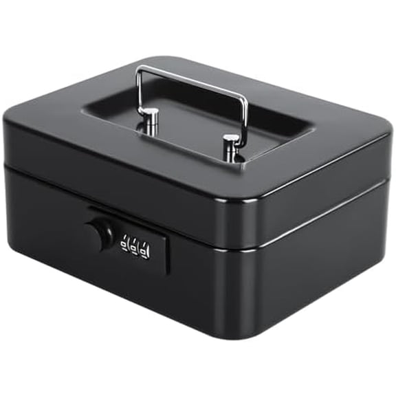 Cash Box with Combination Lock Safe Metal Money Box with Money Tray for Security Lock Box 7.87"x 6.30"x 3.35" Black