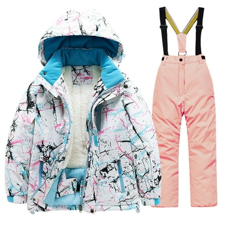 Ruyang Boys Girls Snow Suit Winter Fleece Lined Snowsuit Padded Warm 2 Piece Outfits Zip Up Hooded Ski Jacket Pants Set