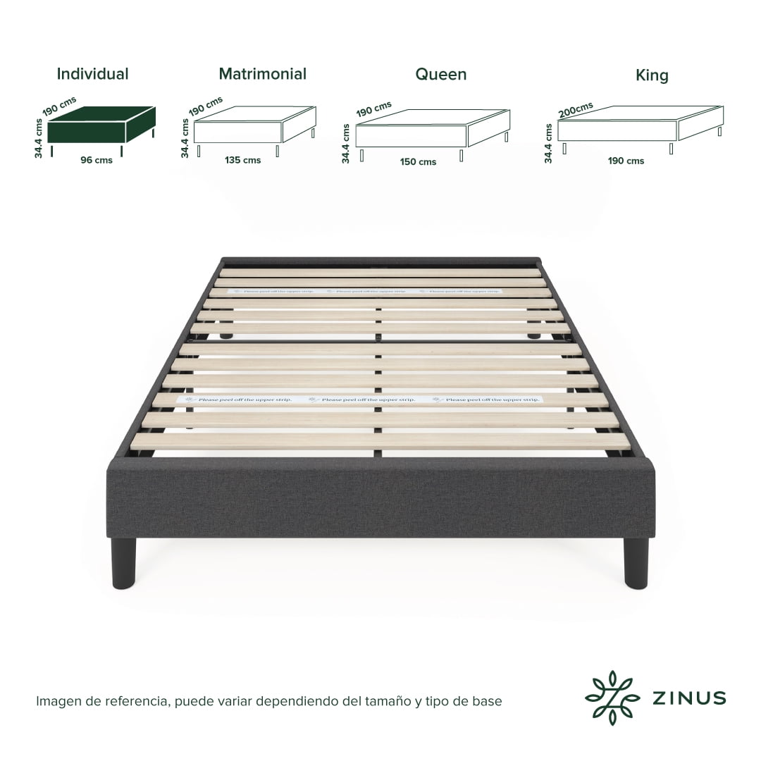 Base de Cama Individual Zinus Curtis Estructura Tapizada Color Gris ...