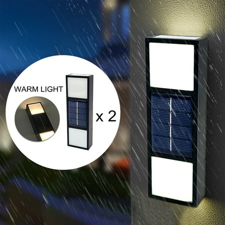 

TUOBARR Solar Wall Light UP And Down Illuminate Outdoor Sunlight Lamp IP65 Waterproof Modern Decor For Home Garden Porch Black With 6 LED Lamp Beads 2 Pack