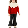 thumbnail image 2 of PInxai Fall Cute 2 Piece Sets for Girls Knitted Crew Neck Long Sleeve Tops Elastic Waisted Flare Leg Pants Fashion Clothing,Red,1-2 Years, 2 of 6
