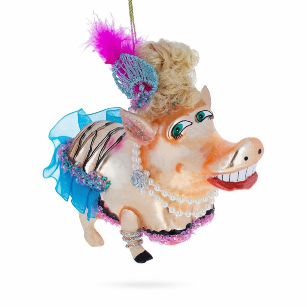 Pig Dressed Blown Glass Christmas Ornament