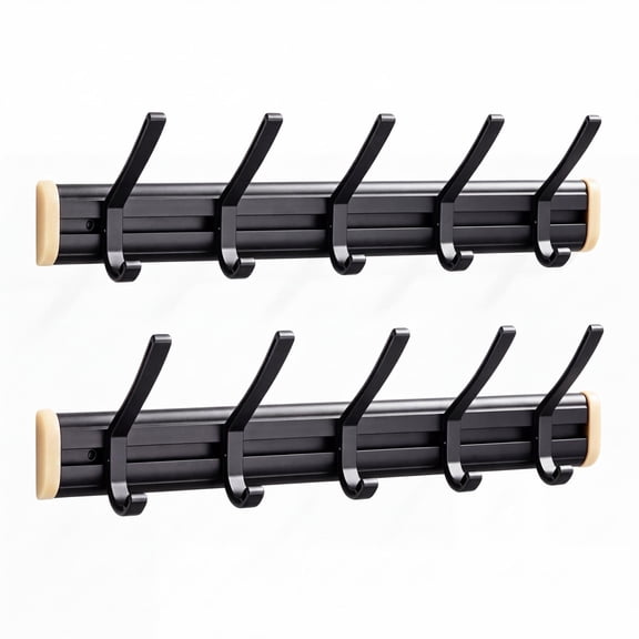 Coat Rack Wall Mount, 5 Wall Hooks for Hanging Hats Coats Bags Keys Towels, Bathroom Entryway Organizer (2 Pack, Black)