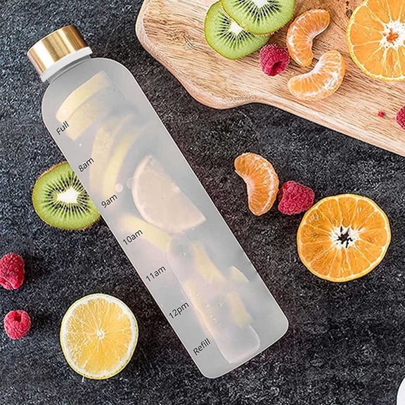 Water Bottle 32 Oz, Slim Water Bottle with Time Marker, 1 Liter Large Capacity Time Marked Cute Water Bottles for Women Men Fitness,Office and Outdoor Sports