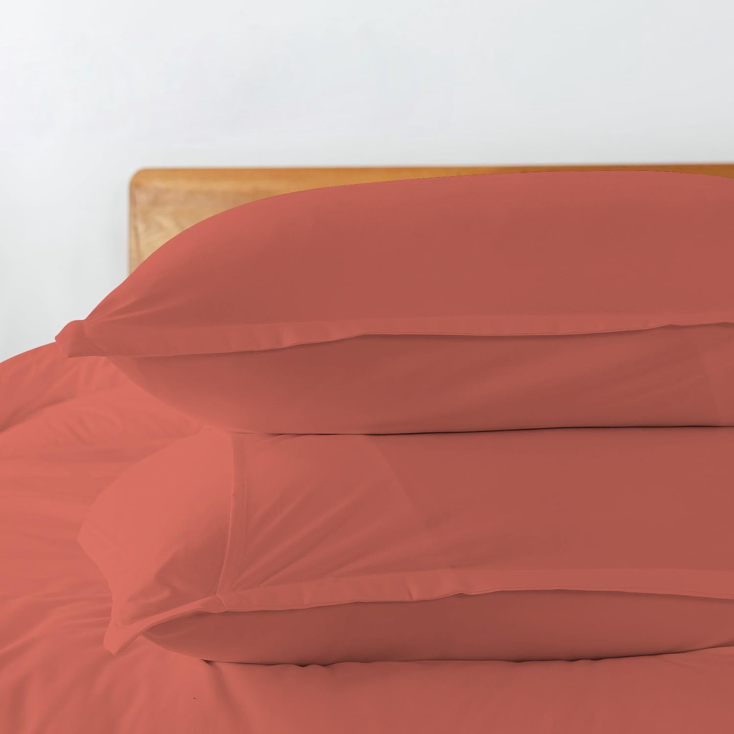 3 Piece Luxury Bottom Tie Pattern Comforter Set, 800 TC, 100% Egyptian Cotton, Super King Size Brick Red Solid