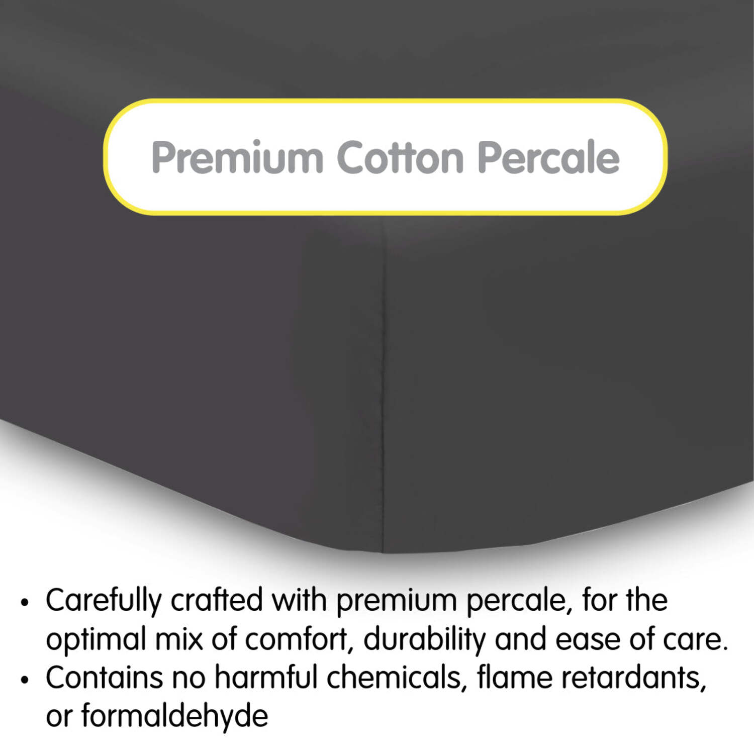 BreathableBaby Cotton Percale Fitted Sheet, For 52" x 28"/132 x 71 cm Crib Toddler Bed Mattress, Black (2-Pack)