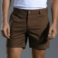 thumbnail image 6 of VSSSJ Men's Cotton Linen Lounge Shorts Lightweight Casual Flat Front Golf Work Shorts Button Zipper Leisure Sports Beach Shorts with Pockets Brown L, 6 of 7