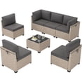thumbnail image 6 of STARY 7 Pieces Rattan Outdoor Conversation Set, Patio Sectional Furniture Set with Glass Coffee Table, Grey, 6 of 9