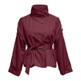 thumbnail image 5 of YMNXA Women'S Trench Coat Long Sleeve Stand Collar Solid Color Button Comfortable Cropped Jacket With Belt For Daily Wear Red M, 5 of 6