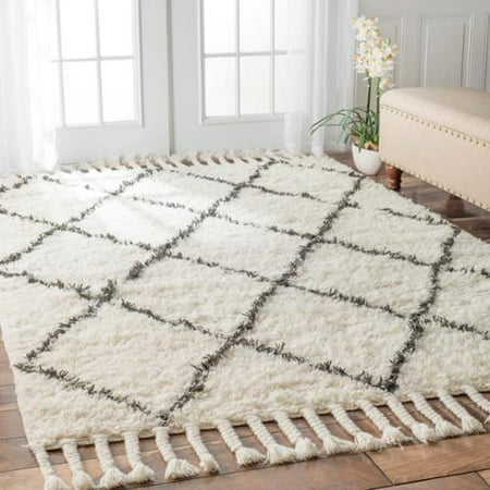 Nuloom Hand Knotted Moroccan Trellis Natural Wool Rug 6 X 9 Nuloom Hand Knotted Moroccan Trellis Natural Wool Rug 6