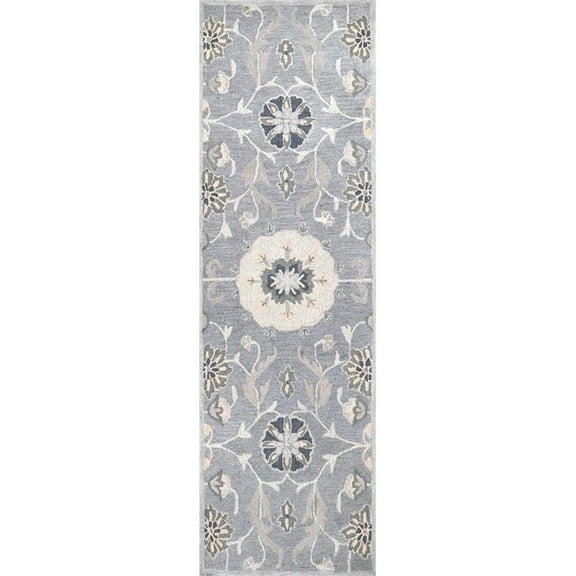 Alora Decor Cascade 2'6" x 8' Floral Gray/Taupe/Tan Hand-Tufted Area Rug