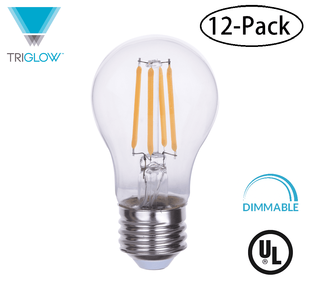 40W Equivalent DIMMABLE 2700K E12 Medium Base A15 LED Bulbs 12-Pack LED 4.5 Watt Warm White Color A15 Clear Glass Bulb TriGlow T98857-12 450 Lumens 