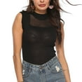 thumbnail image 1 of Atuendo para una cita de noche, talla M, elegante blusa de punto negra sin mangas con paneles transparentes, 1 of 8