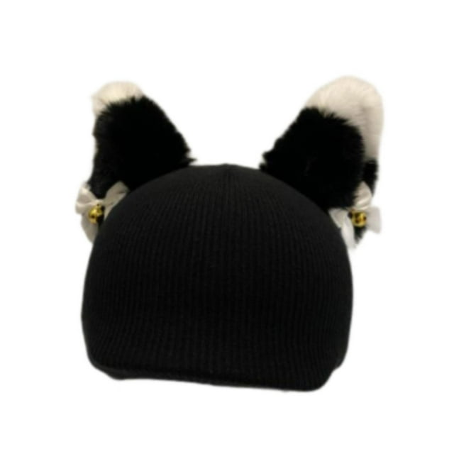 Quzzie Ski Helmet Cover Knitted Hat Fun Animal Ear Universal Helmet Accessory Wind Resistant Scratch Protection Winter Headgear Suitable for Snowboarding Skiing Team Use Black White Ear