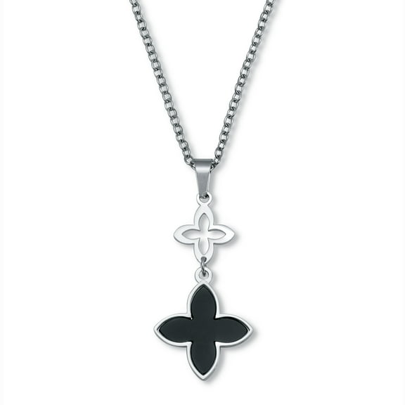 Genuine Black Mother of Pearl Stainless Steel Clover Necklace 18 to 20-inch