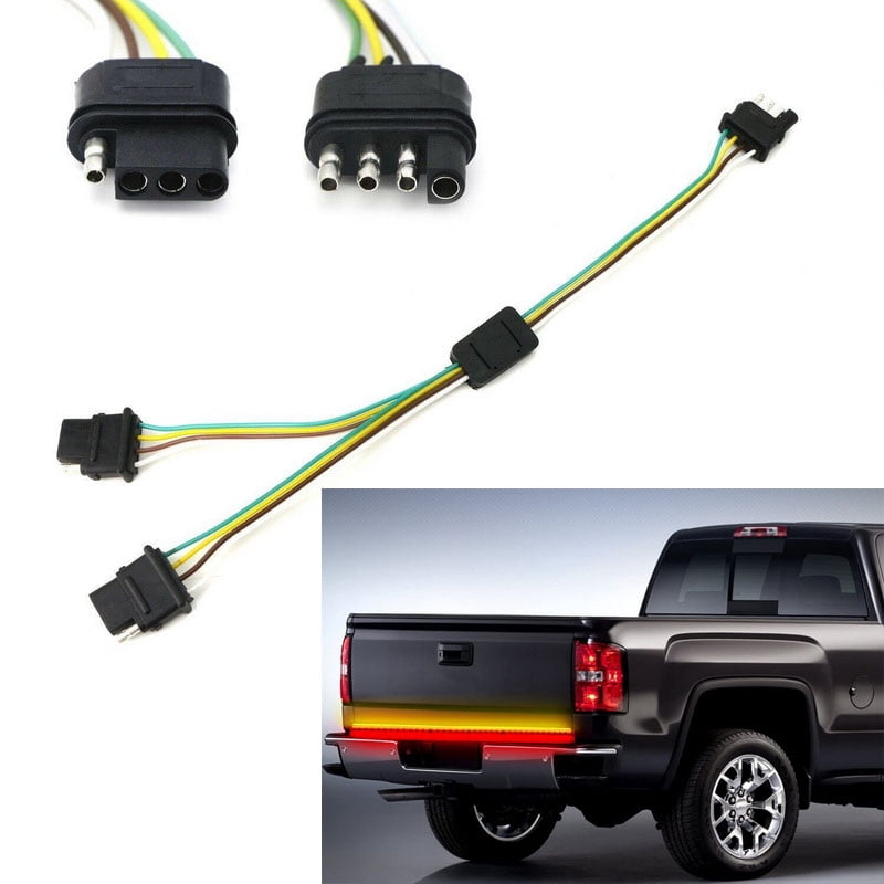 NEW SUN Universal 4 Way Flat Y-Splitter Plug For Tailgate Light Bar And Trailer Lights Plug Play Trailer Extension Harness Wiring Plug 4 Pin Connectors Waterproof