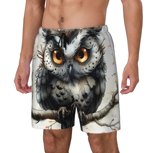 Balery Whimsical Owl On Branch Bañador para hombre, shorts de playa de secado rápido con entrepierna y forro de compresión-Medium