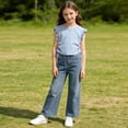 thumbnail image 5 of hengsof Girls Flutter Sleeve Top Summer Solid Color Crewneck Side Drawstring Cute Blouse Casual Daily T-Shirt for Toddler Kids Ages 2-10, 5 of 8