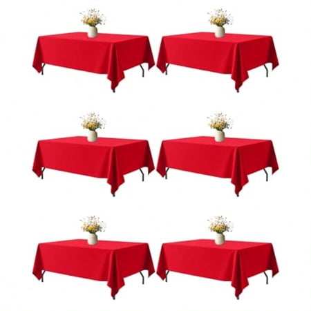 Red Fabric Rec Table Cloth - 6 Pack 60" × 102" Washable Tablecloth for 5FT Tables Wrinkle-Resistant and Heat-Proof Table Cover for Weddings Dinners and Parties