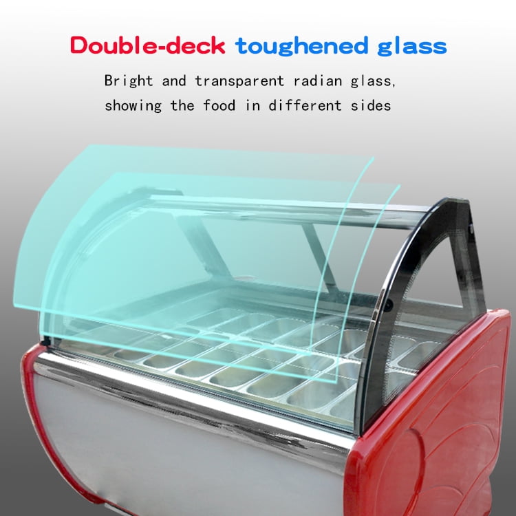Kolice Commercial 14 Pans Hard Ice Cream Showcase Freezer, Gelato Display Freezer, Ice Cream Dipping Cabinet - Auto Defrost, Anti-fog Glass