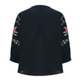 thumbnail image 4 of Dazajoo Long Sleeve Cotton Linen Shirts for Women Floral Embroidered Crew Neck Peasant Blouse Ethnic Style Boho T-Shirts,Navy,L, 4 of 6