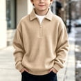 thumbnail image 3 of DJDLJWCJ Big Boys Lapel Sweatshirt Half Zip Long Sleeve polo Shirt Solid Color Loose Fit Pullover Tops Beige Size 5T, 3 of 10