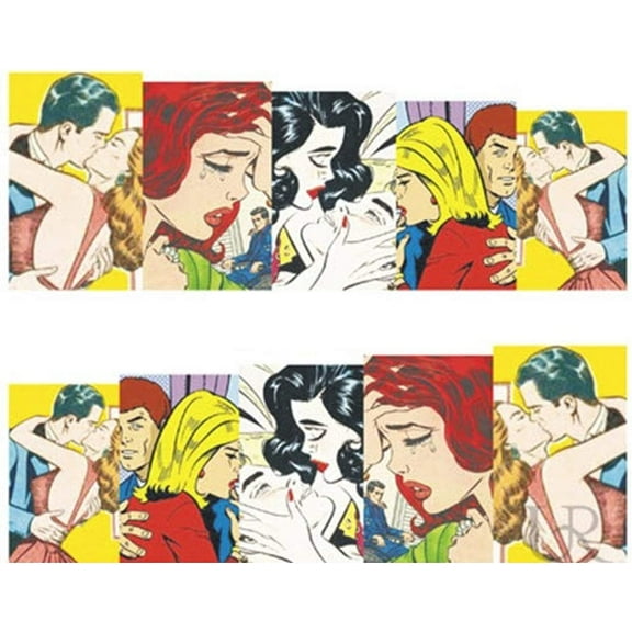 Comic Strip Inspired Kisses Kiss Nail Stickers - Water Decals Nail Art Nail Wrap Nail Decals