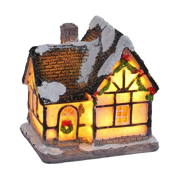 Mini Christmas Village Christmas Scene House Village and Figurines with LED Mini Christmas Resin Crafts DIY Snow House