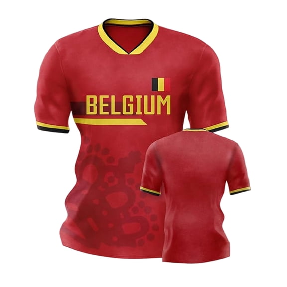 SJLDQY Mens Belgium Soccer Tshirts Short Sleeve International Football T-Shirts for Men Casual Crew Neck Belgium Flag Graphic Soft Athletic Tops