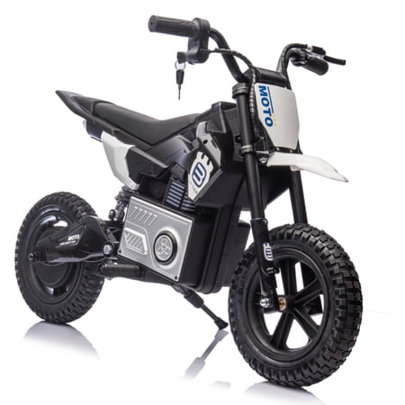24V ride on motocross motorcycle, 200W high speed hub motor electric dirt bike w/rear wheel shock absorber, adjustable speed 3.11-9. 32mph, led breath lamp, Bluetooth, music, horn-Black