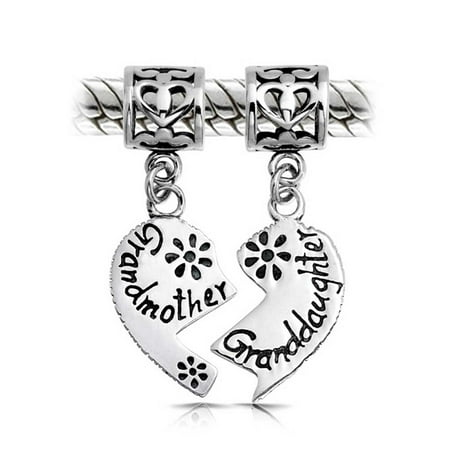 Daughter Split Heart Charm - BFF Grandmother Granddaughter Puzzle Two Piece Split Heart Shape Dangle Bead Charm Sterling Silver Fit European Bracelet