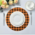 thumbnail image 5 of Halloween Buffalo Plaid Orange Round Placemats Washable Placemats Non-Slip Heat-Resistant Table Place Mats for Dining Kitchen Holiday Party Table Decoration 15.4"-1PCS Table Mat, 5 of 7