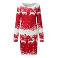 thumbnail image 6 of Women Christmas Outfit Women's Festive Holiday Printed Mini Dress with Long Sleeve Round Neck Above Knee Casual Fit Red M, 6 of 6