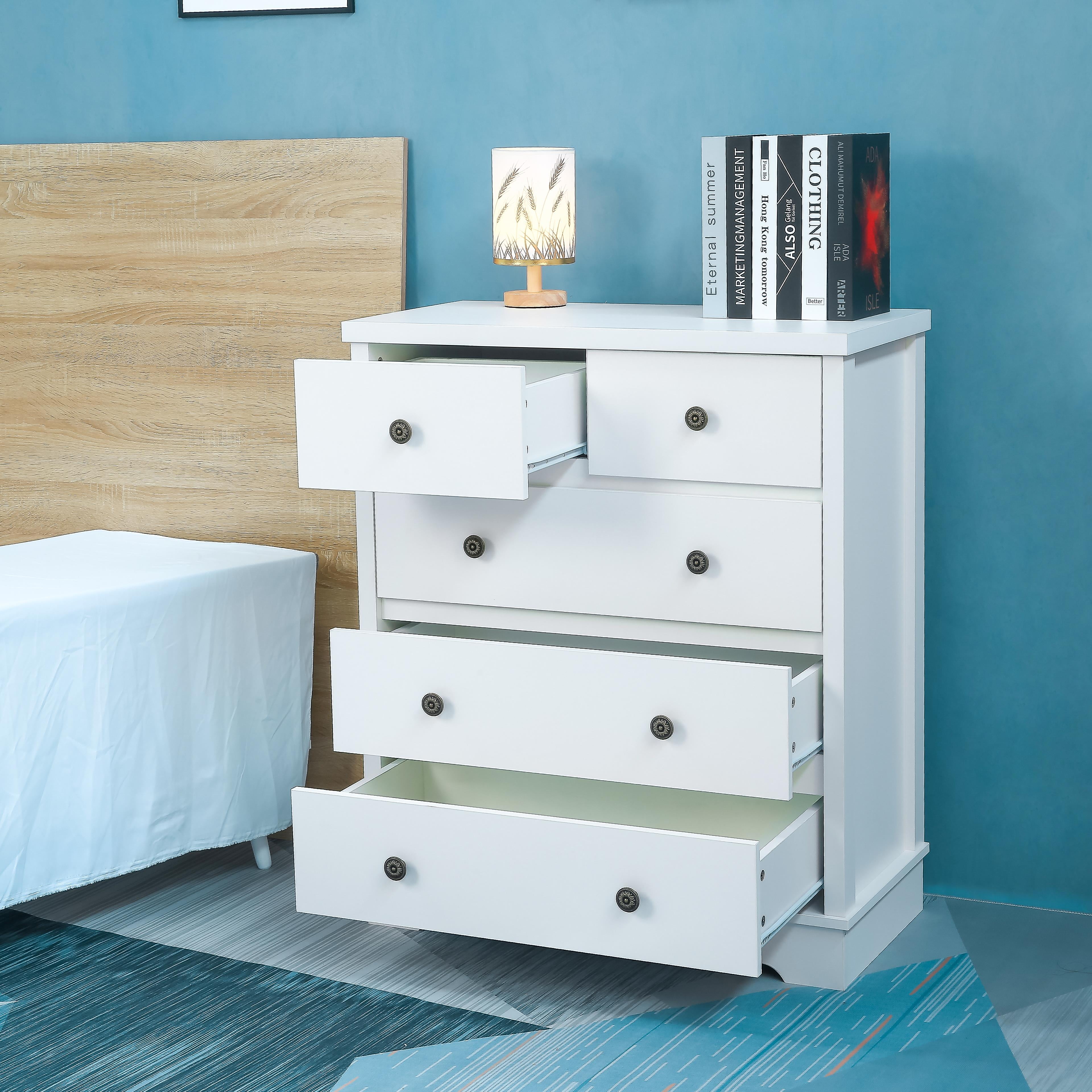 UBesGoo Modern White 5 Drawer Dresser Bedroom White Finish